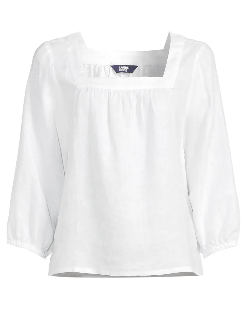 Lands' End Leinen-Bauernbluse mit 3/4-Ärmeln, Damen, Größe regular, Weiß, Leinen, by Weiß