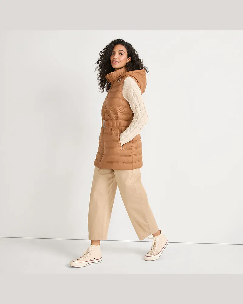 Lands' End Daunenweste WANDERWEIGHT Verstaubar Ultraleicht mit Gürtel, Damen, Größe regular, Beige, Nylon, by Beige