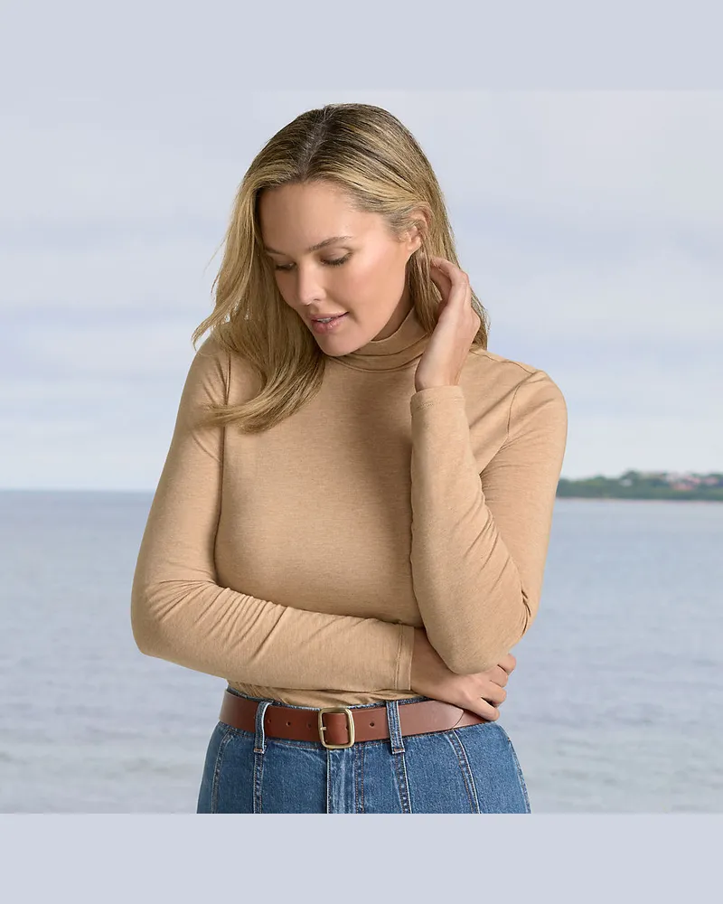 Lands' End Rollkragenshirt aus Baumwoll/Modalmix, Damen, Größe plus, Braun, Baumwolle/Elasthan/Baumwolle Modal, by Braun