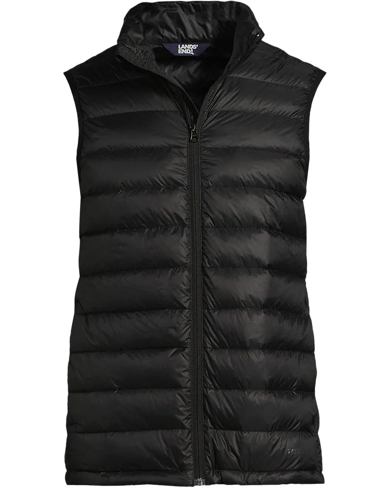 Lands' End Ultraleichte verstaubare Wanderweight-Daunenweste, Herren, Größe regular, Schwarz, Polyester/Nylon/Daunen, by Schwarz