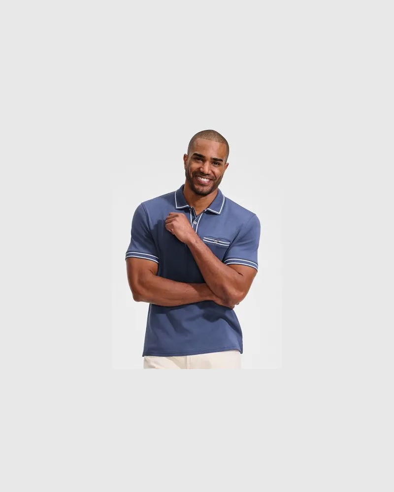 Lands' End Supima-Poloshirt mit Streifendetails, Herren, Größe:60 regular, Blau, Baumwolle, by Blau
