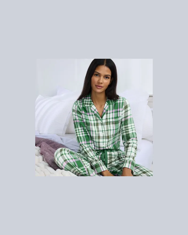 Lands' End Gemustertes Flanell-Pyjamahemd, Damen, Größe:44-46 regular, Grün, Baumwolle, by Grün