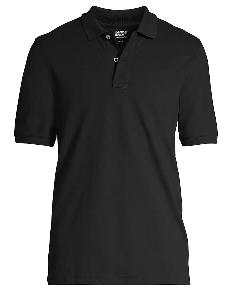 Lands' End Komfort-Piqué-Polo mit Stretch, Classic Fit, Herren, Größe regular, Schwarz, Baumwolle/Elasthan, by Schwarz