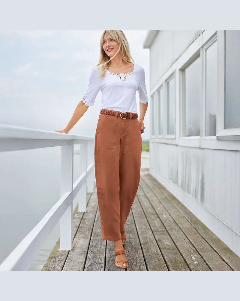 Lands' End Barrel-Chinos High Waist, Damen, Größe:34 regular, Orange, Baumwolle/Elasthan, by Orange