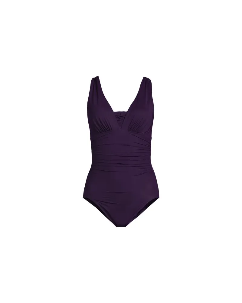 Lands' End Shape-Badeanzug mit V-Ausschnitt SLENDER, Damen, Größe plus, Lila, Elasthan/Nylon-Mischung, by Lila