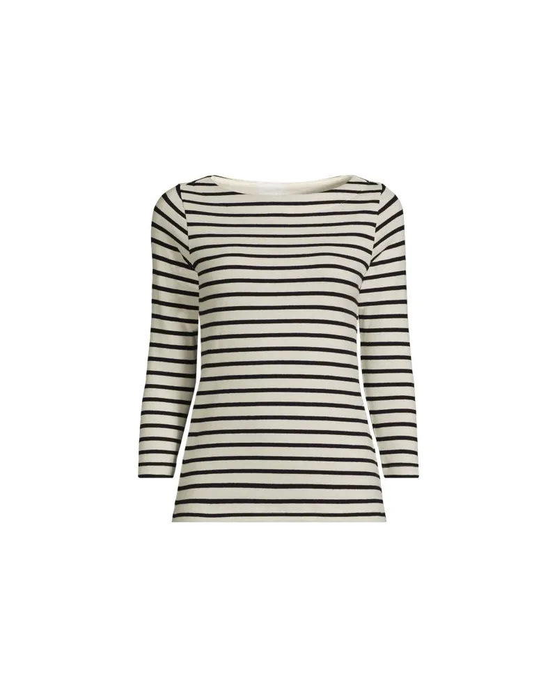 Lands' End Gestreiftes Baumwollshirt mit 3/4-Ärmeln, Damen, Größe:44-46 regular, Weiß, Baumwolle, by Weiß