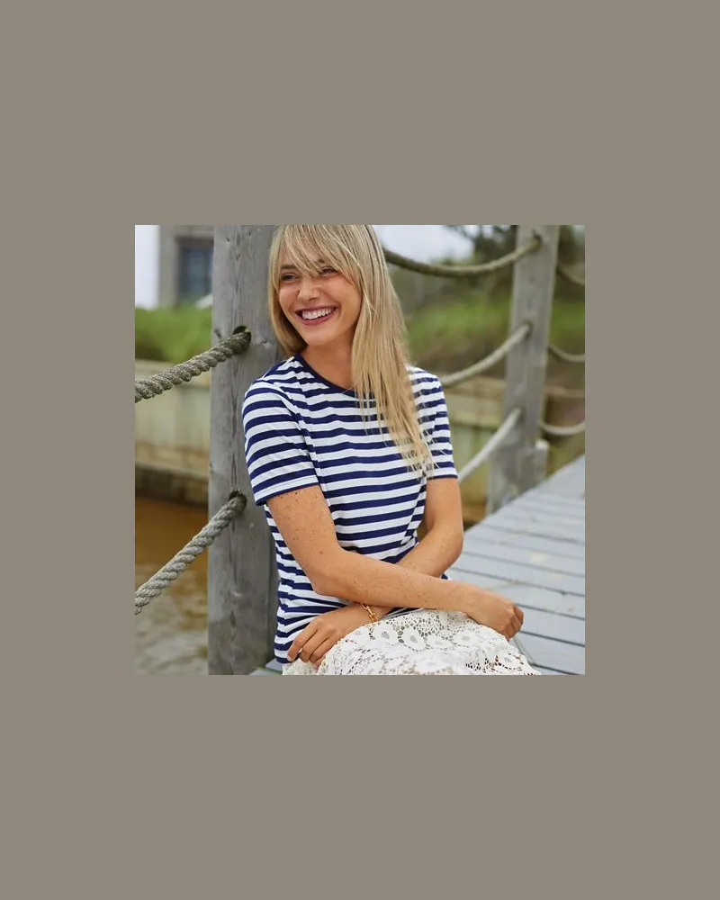 Lands' End Supima Kurzarm-Shirt mit rundem Ausschnitt, Damen, Größe regular, Blau, Baumwolle, by Blau