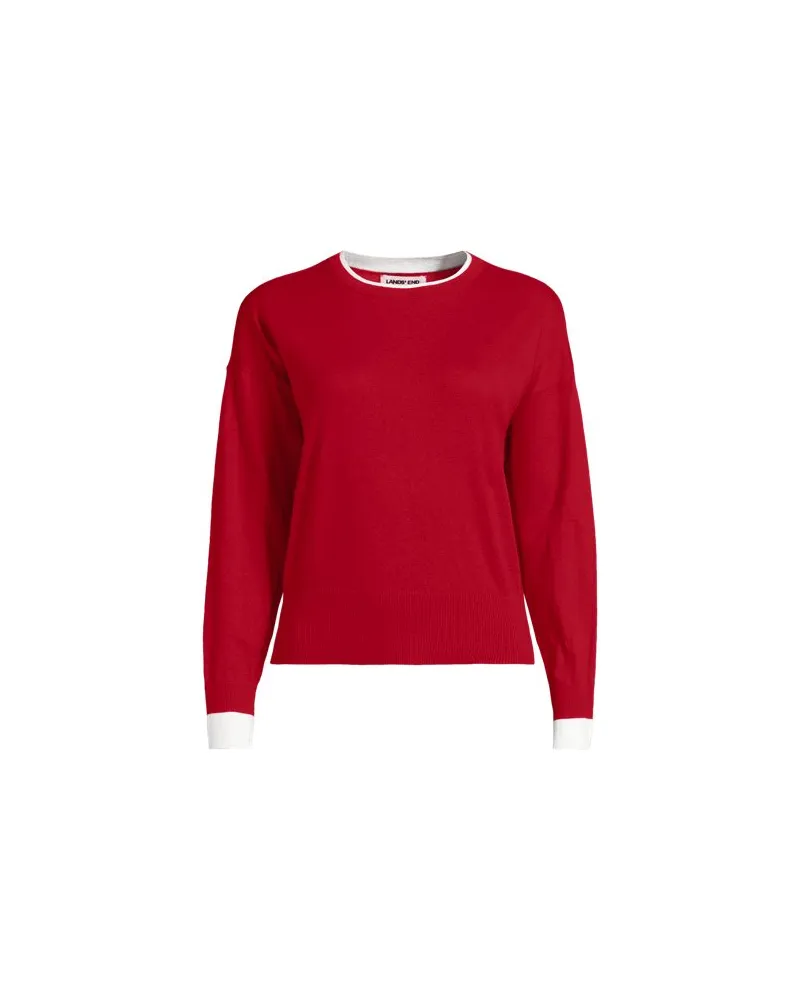 Lands' End Feinstrick-Baumwollpullover mit unterlegtem Ausschnitt, Damen, Größe plus, Rot, Baumwolle, by Rot
