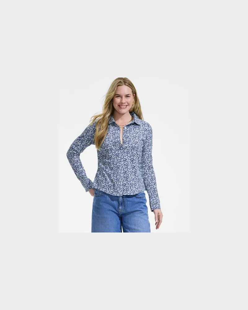 Lands' End Langärmelige Supima-Jerseybluse, Damen, Größe:44-46 petite, Blau, Baumwolle, by Blau