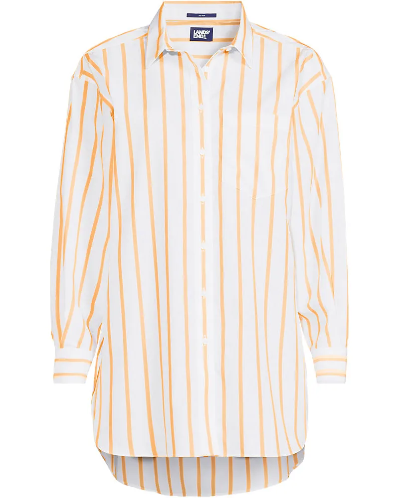 Lands' End Bügelfreie, lange Baumwoll-Hemdbluse, Damen, Größe petite, Orange, Baumwolle, by Orange