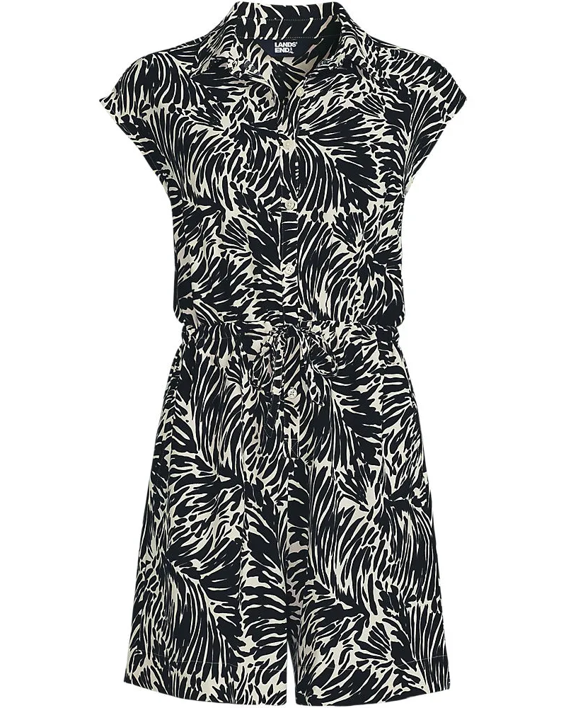 Lands' End Kurzer Jumpsuit Knitterfrei, Damen, Größe regular, Schwarz, Polyester, by Schwarz