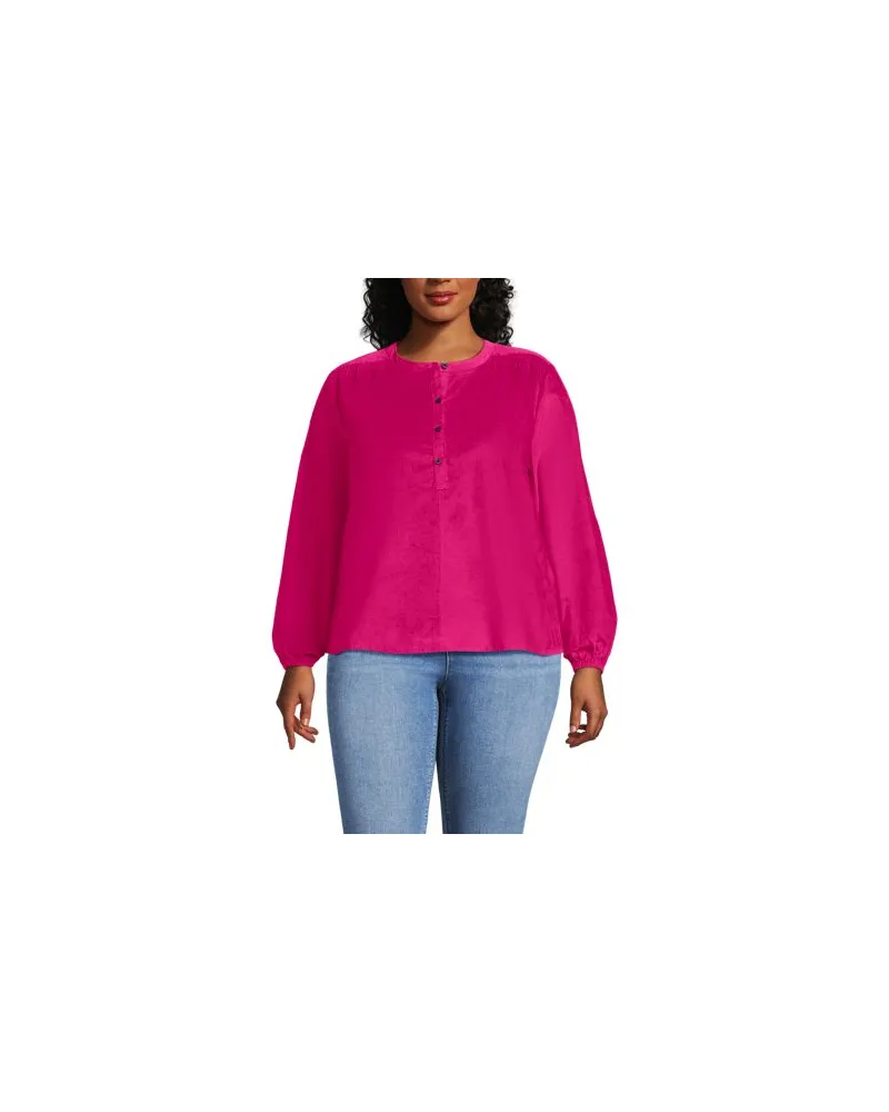 Lands' End Feincord-Bluse mit Raffungen, Damen, Größe plus, Rot, Baumwolle, by Rot