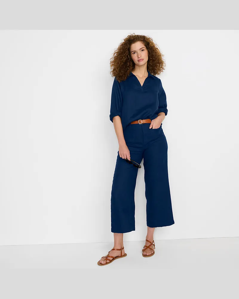 Lands' End 7/8-Hose aus Leinen, Damen, Größe regular, Blau, by Blau