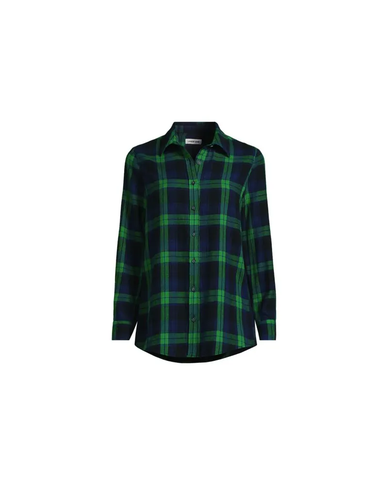 Lands' End Boyfriend-Bluse aus Flanell, Damen, Größe regular, Grün, Baumwolle, by Grün