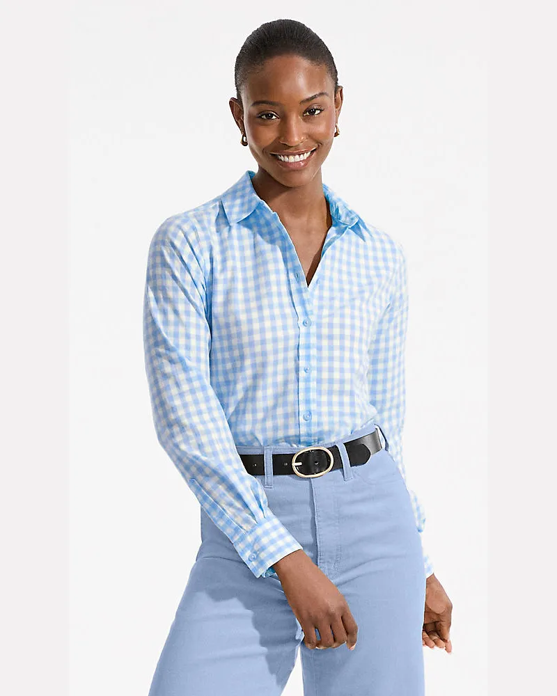 Lands' End Lange leichte Flanellbluse, Damen, Größe regular, Blau, by Blau