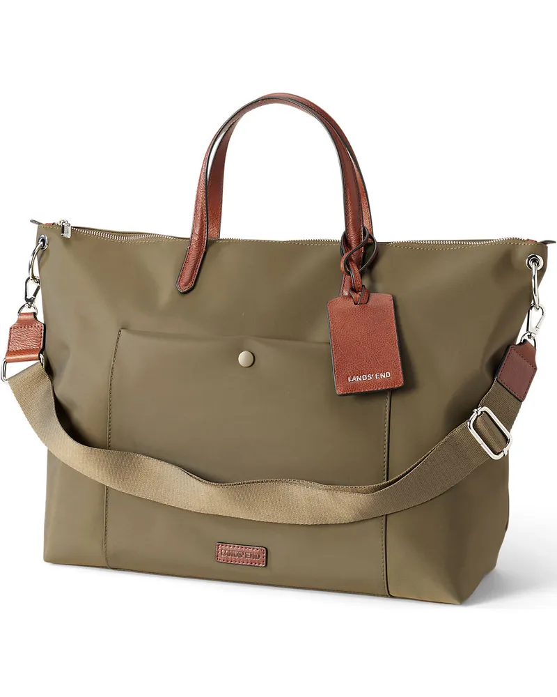Lands' End Wasserabweisende, verstaubare Reise-Shoppertasche, Damen, GrÃ¶ÃŸe:null regular, GrÃ¼n, Nylon/Leder, by Grã¼n