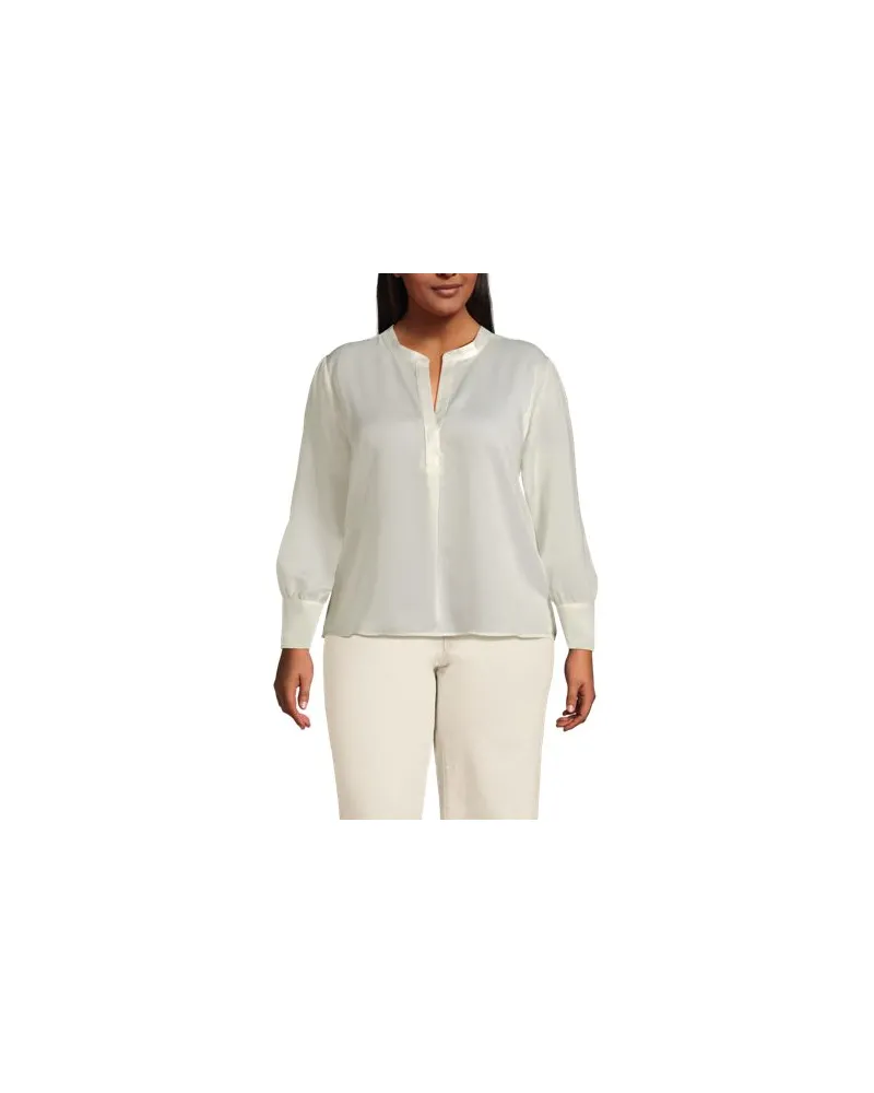 Lands' End Satinbluse mit langen Ärmeln, Damen, Größe plus, Weiß, Polyester, by Weiß