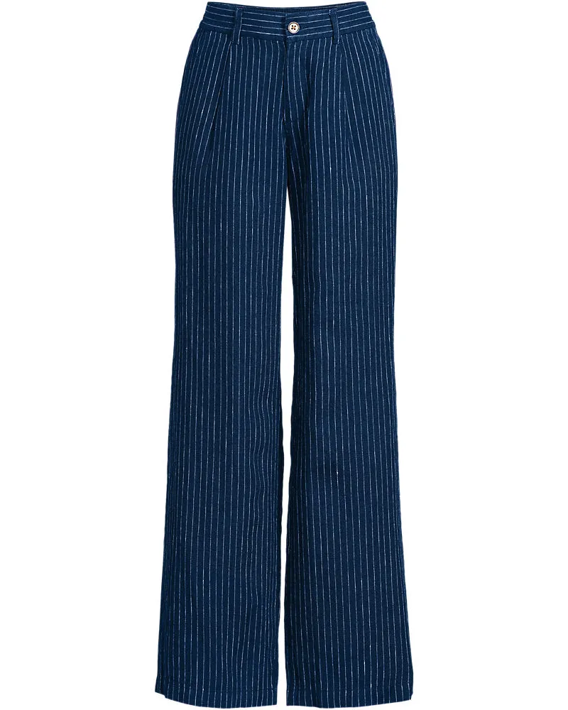 Lands' End Leinenhose High Waist mit weitem Bein, Damen, Größe plus, Blau, Leinen, by Blau