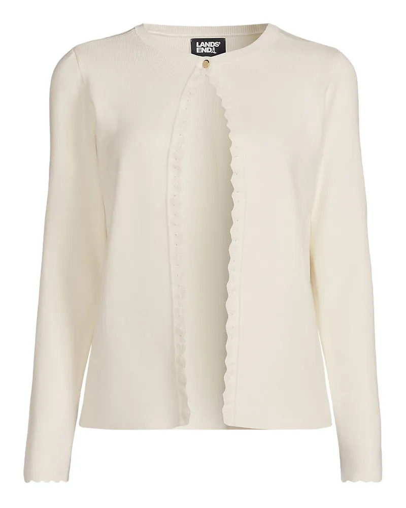 Lands' End Cardigan mit Muschelrand, Damen, Größe regular, Weiß, Viskose/Viskose-Mischung/Polyester-Mischung, by Weiß