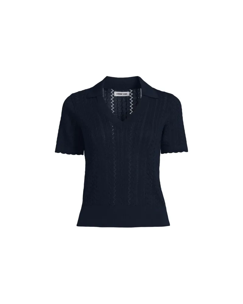 Lands' End Ajour-Polopullover aus Baumwolle, Damen, Größe plus, Blau, Baumwolle, by Blau