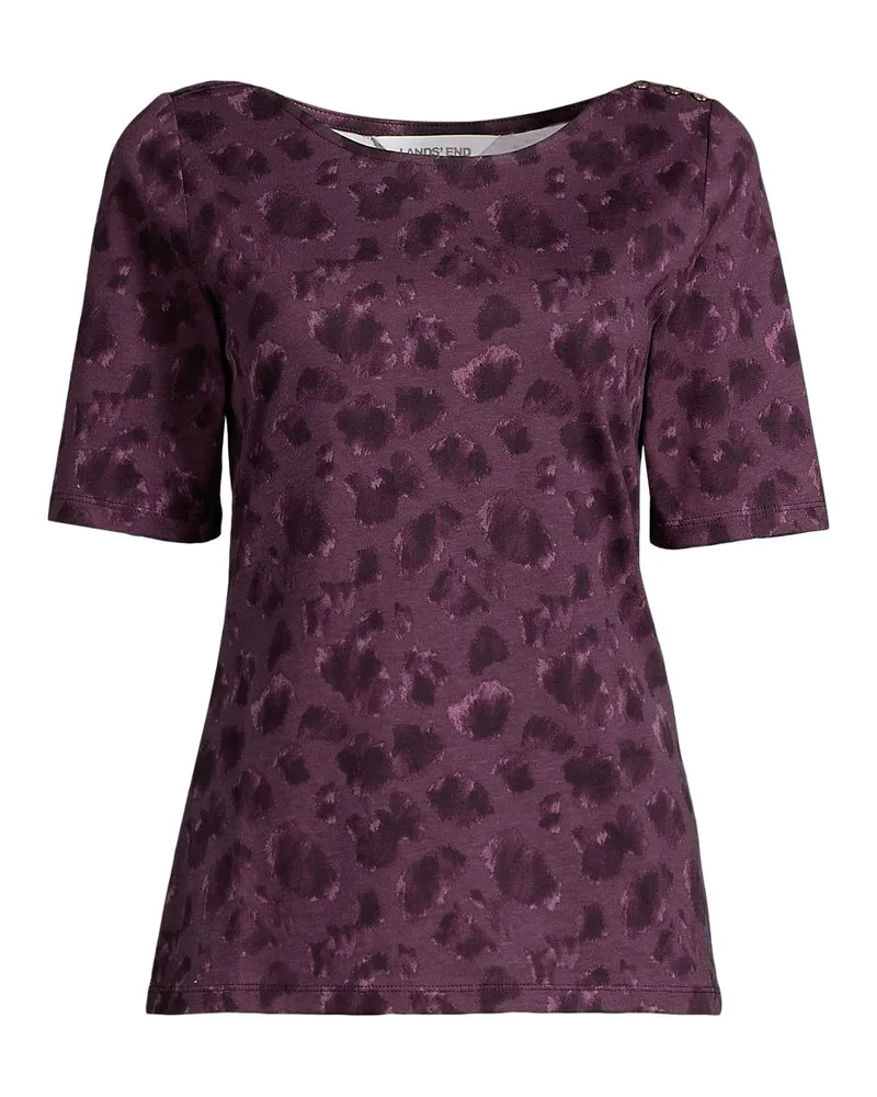Lands' End Supima® T-Shirt mit U-Boot-Ausschnitt und geknöpfter Schulter, Damen, Größe plus, Lila, Baumwolle, by Lila