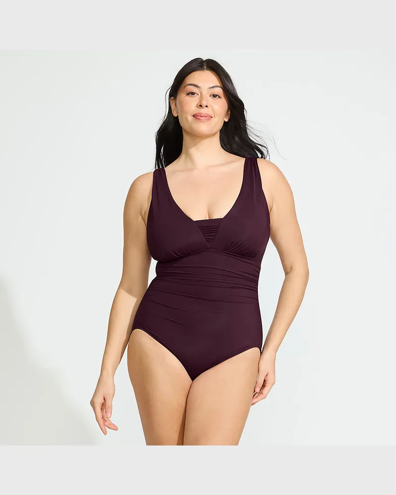 Lands' End Shape-Badeanzug mit V-Ausschnitt SLENDER, Damen, Größe plus, Lila, Elasthan/Nylon-Mischung, by Lila