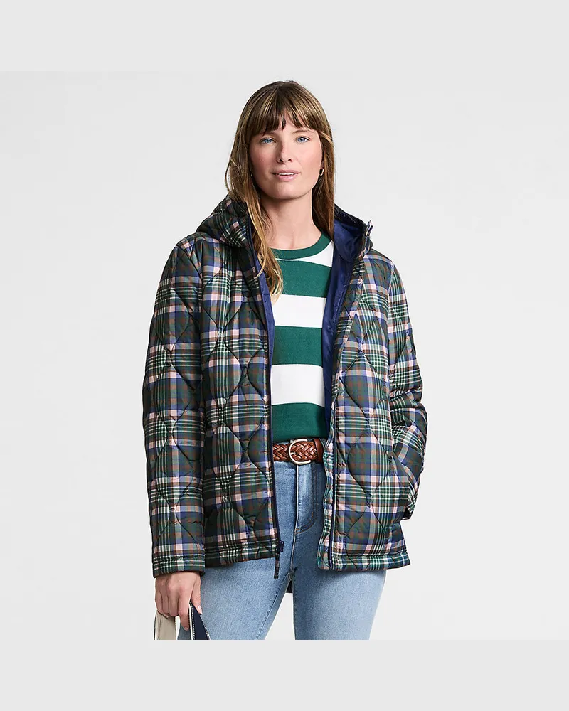 Lands' End Gemusterte Featherfree Steppjacke mit Kapuze, Damen, Größe regular, Braun, Polyester, by Braun