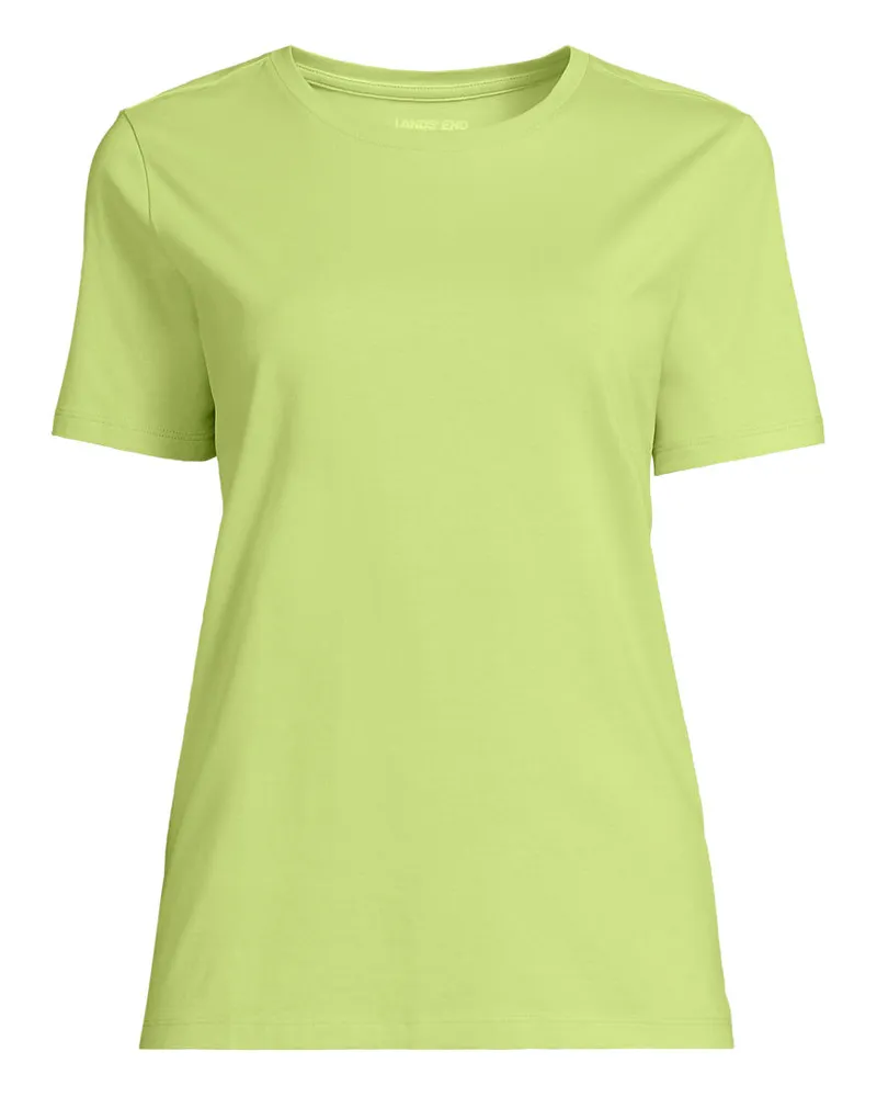 Lands' End Supima Kurzarm-Shirt mit rundem Ausschnitt, Damen, Größe regular, Grün, Baumwolle, by Grün