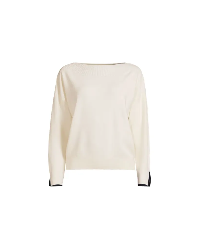 Lands' End Feinstrick-Pullover mit U-Boot-Ausschnitt, Damen, Größe regular, Weiß, Polyester/Viskose/Polyester-Mischung, by Weiß