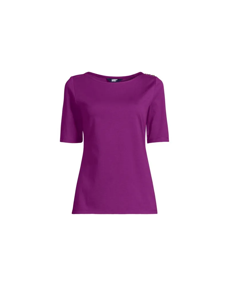 Lands' End Supima® T-Shirt mit U-Boot-Ausschnitt und geknöpfter Schulter, Damen, Größe plus, Lila, Baumwolle, by Lila