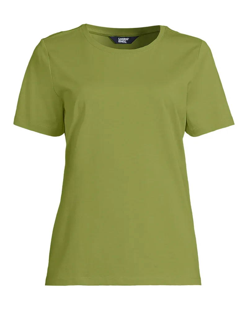 Lands' End Supima T-Shirt mit Rundhalsausschnitt, Damen, Größe regular, Grün, Baumwolle, by Grün