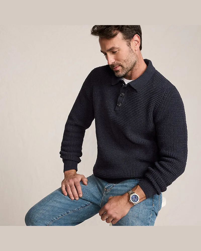 Lands' End Chenille-Pullover mit Polokragen, Herren, Größe regular, Grau, Wolle/Polyester/Nylon, by Grau