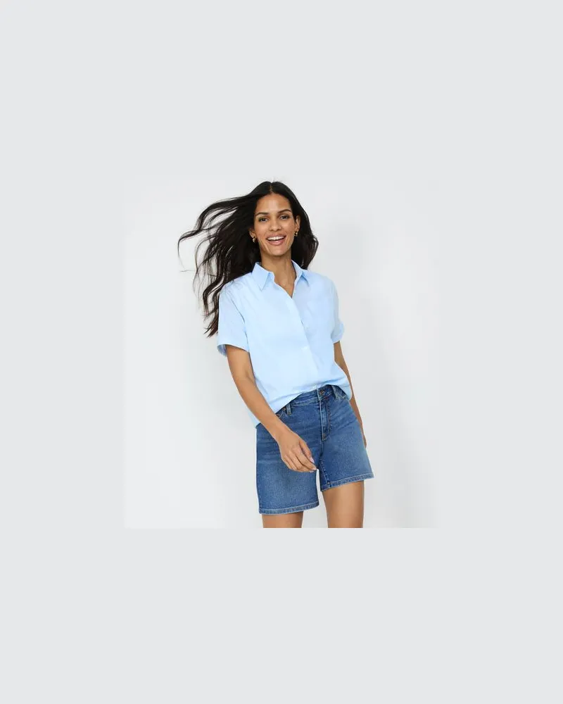 Lands' End Supima Bügelfrei-Bluse, kurzarm, Damen, Größe:44-46 regular, Blau, Baumwolle, by Blau