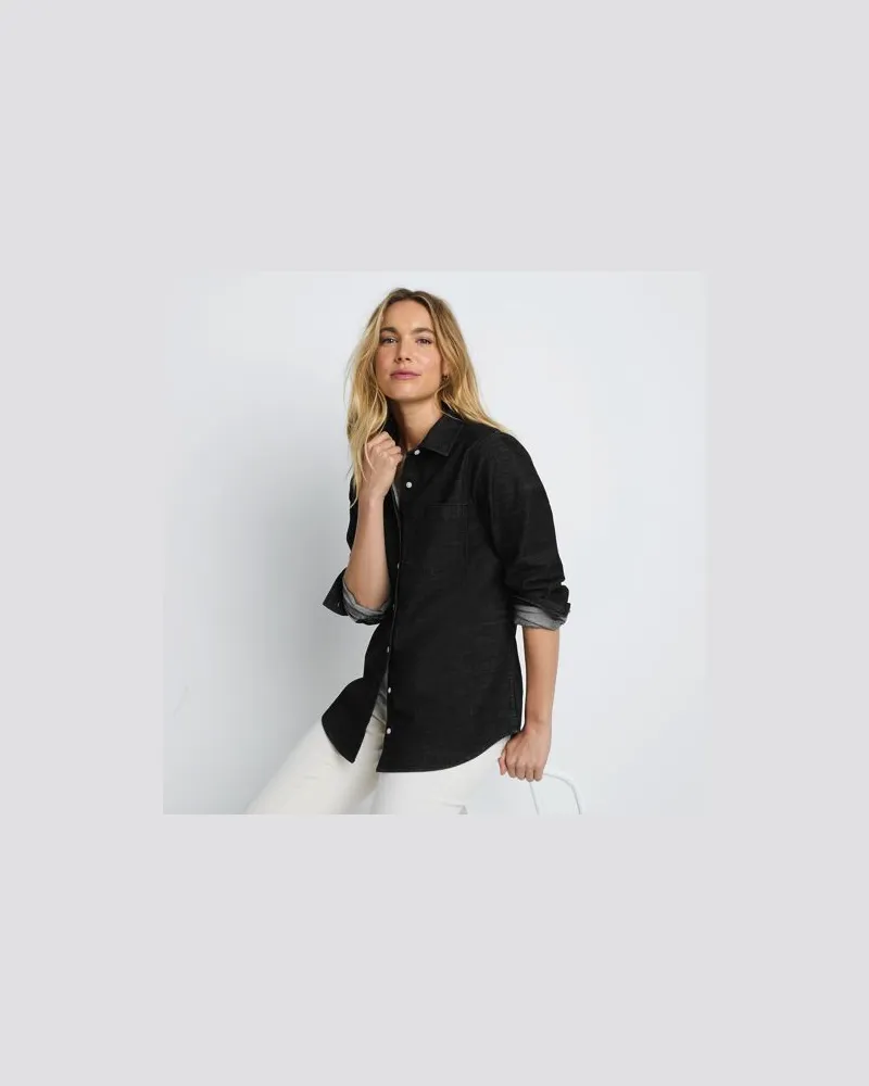 Lands' End Denim-Bluse mit Stretch, Damen, Größe:40-42 regular, Schwarz, Baumwoll-Mischung/Polyester-Mischung, by Schwarz
