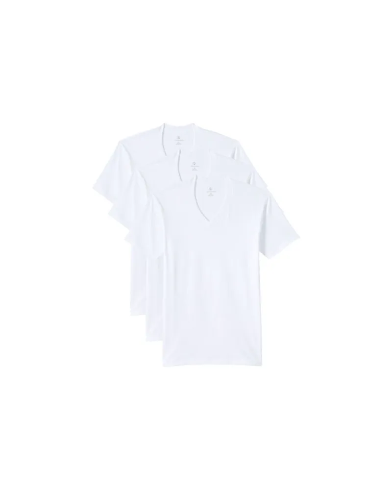 Lands' End Kurzarm-Shirt mit V-Ausschnitt (3er-Set), Herren, Größe:48-50 regular, Weiß, Baumwolle, by Weiß