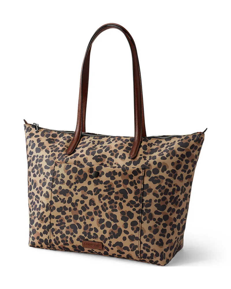 Lands' End Wasserabweisende, verstaubare Shoppertasche, Damen, Größe:null regular, Braun, Nylon/Leder, by Braun
