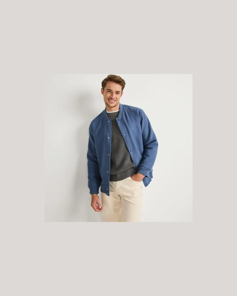Lands' End Twill-Bomberjacke im College-Look, Herren, Größe:52-54 regular, Blau, Baumwolle, by Blau