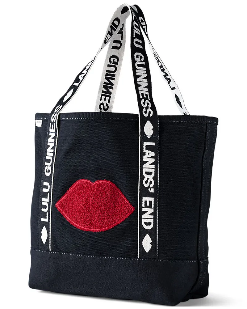 Lands' End x Lulu Guinness mittelgroße bestickte Canvastasche, Damen, Größe:null regular, Blau, Baumwolle, by Lands' End Blau