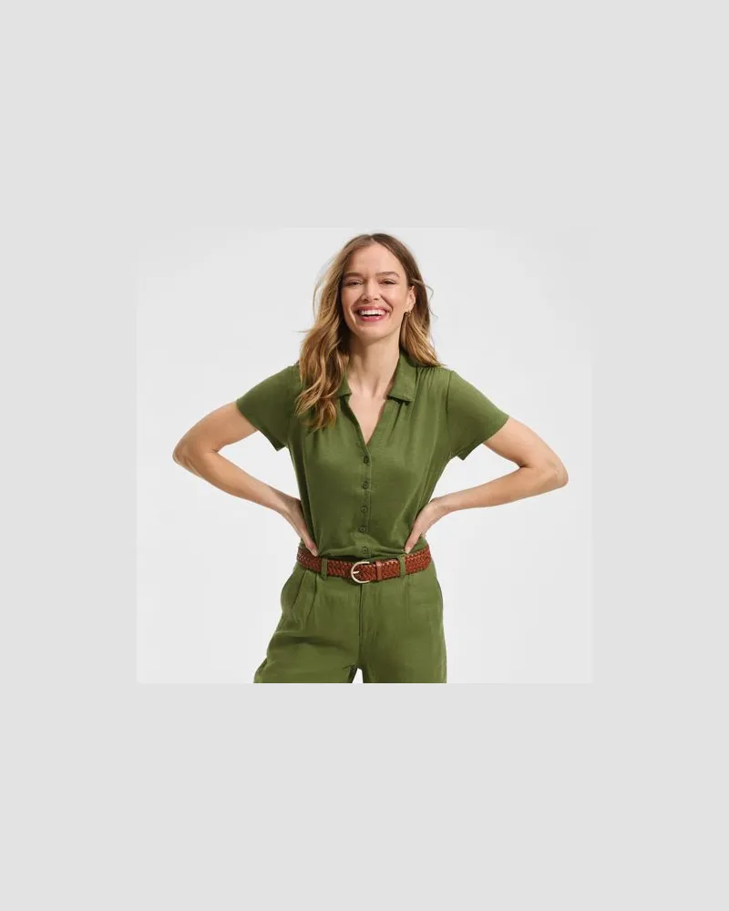 Lands' End Polobluse aus Leinenmix, Damen, Größe:44-46 petite, Grün, Leinen/Baumwolle Modal, by Grün