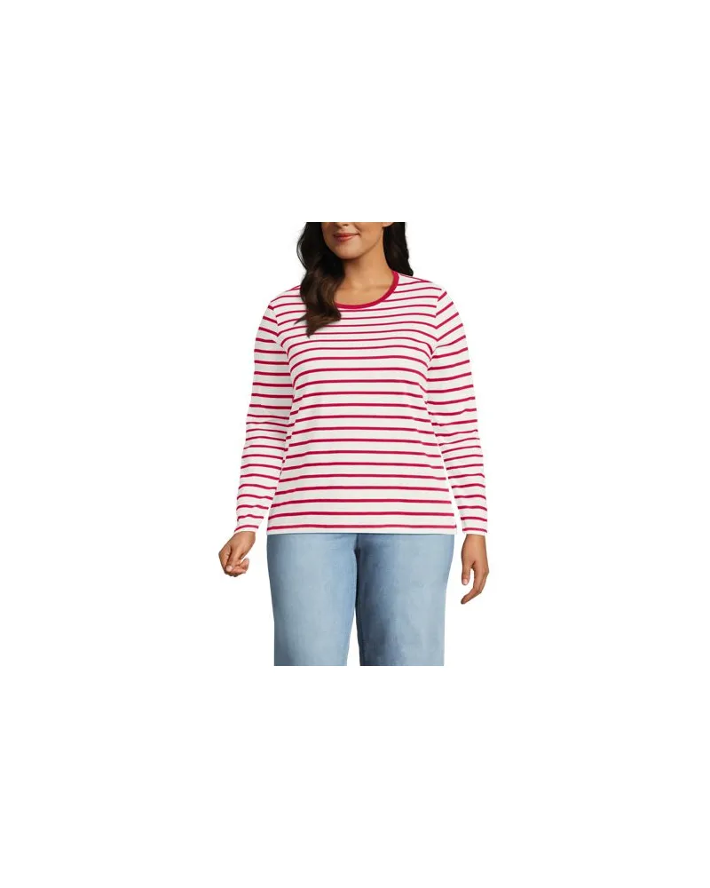 Lands' End Supima-Shirt, Langarm, Damen, Größe plus, Pink, Baumwolle, by Pink