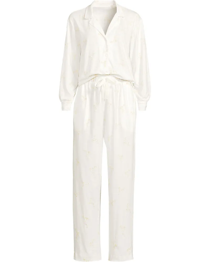 Lands' End Besticktes Pyjama Set aus Baumwoll-Jersey, Damen, Größe regular, Weiß, Baumwolle, by Weiß
