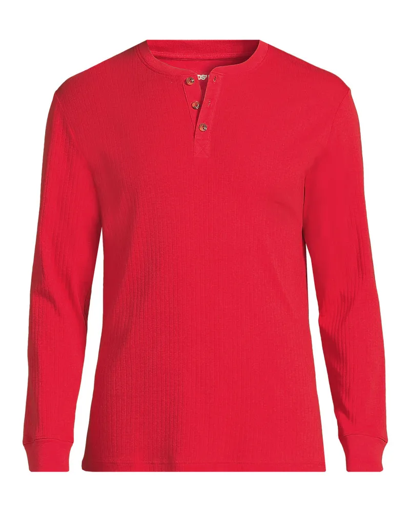 Lands' End Henley-Schlafshirt, Herren, Größe regular, Rot, Baumwolle, by Rot