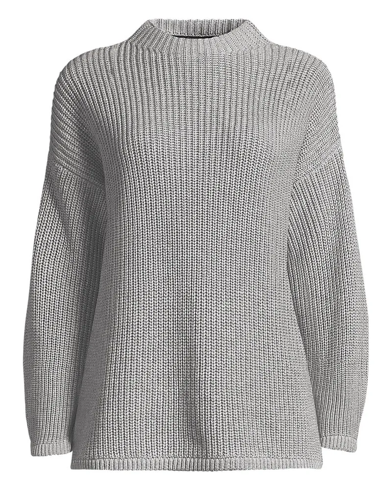 Lands' End Drifter Rippstrick-Pullover mit kurzem Stehkragen, Damen, Größe regular, Grau, Baumwolle, by Grau