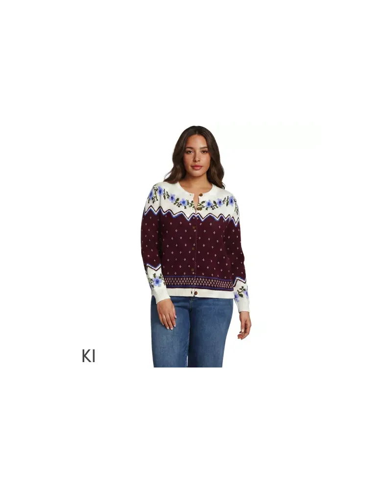 Lands' End Drifter Jacquard-Cardigan mit Rundausschnitt, Damen, Größe plus, Rot, Baumwolle, by Rot