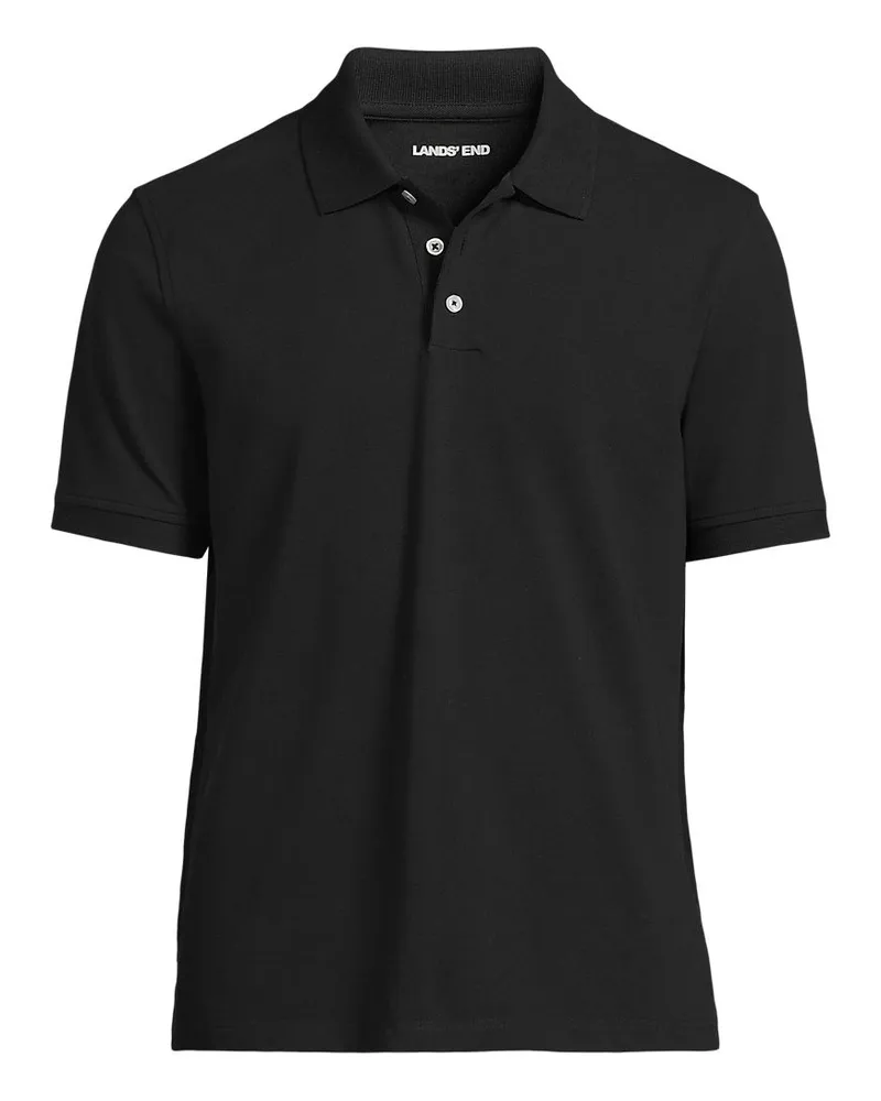 Lands' End Performance Piqué-Poloshirt, Herren, Größe regular, Schwarz, Baumwoll-Mischung, by Schwarz