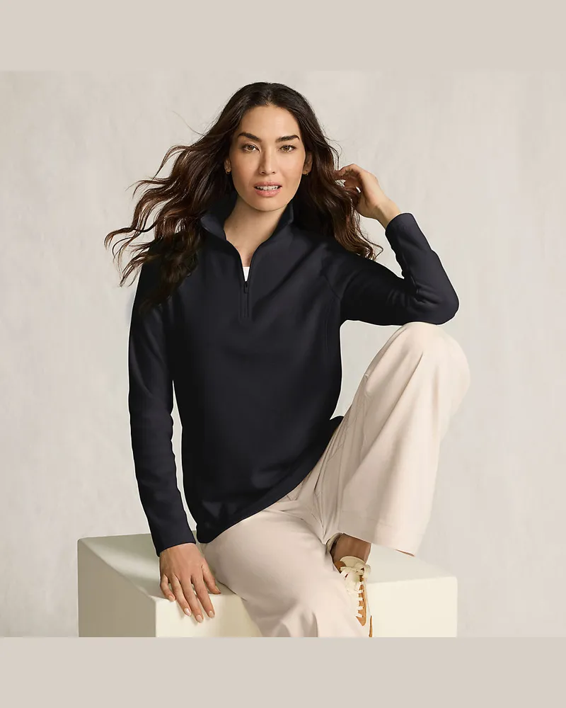 Lands' End Anyweather Fleece-Pullover mit Reißverschluss, Damen, Größe regular, Schwarz, Polyester, by Schwarz
