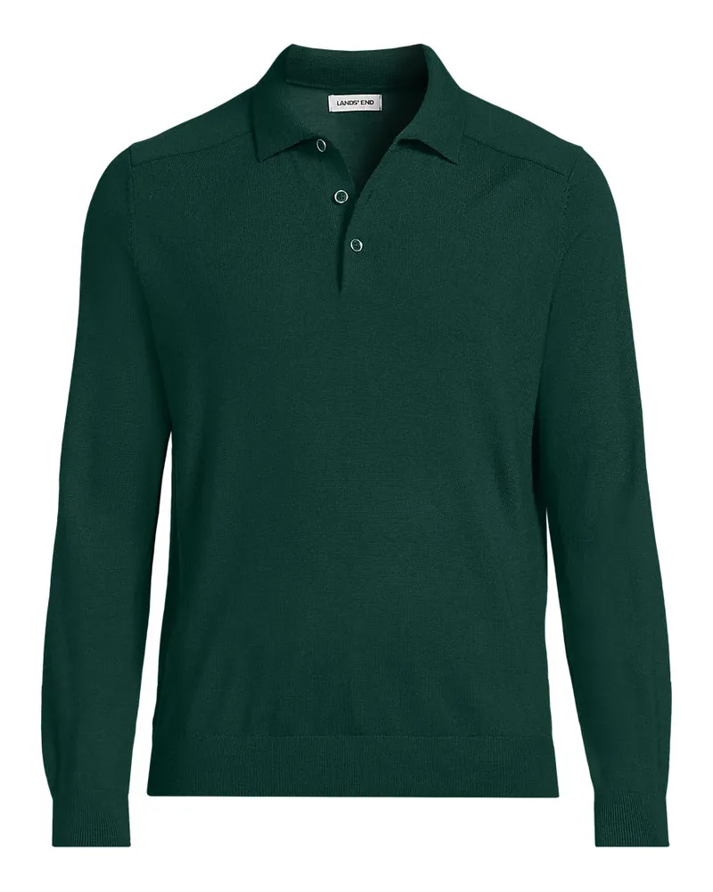 Lands' End Merino-Polopullover, Herren, Größe regular, Grün, Wolle, by Grün