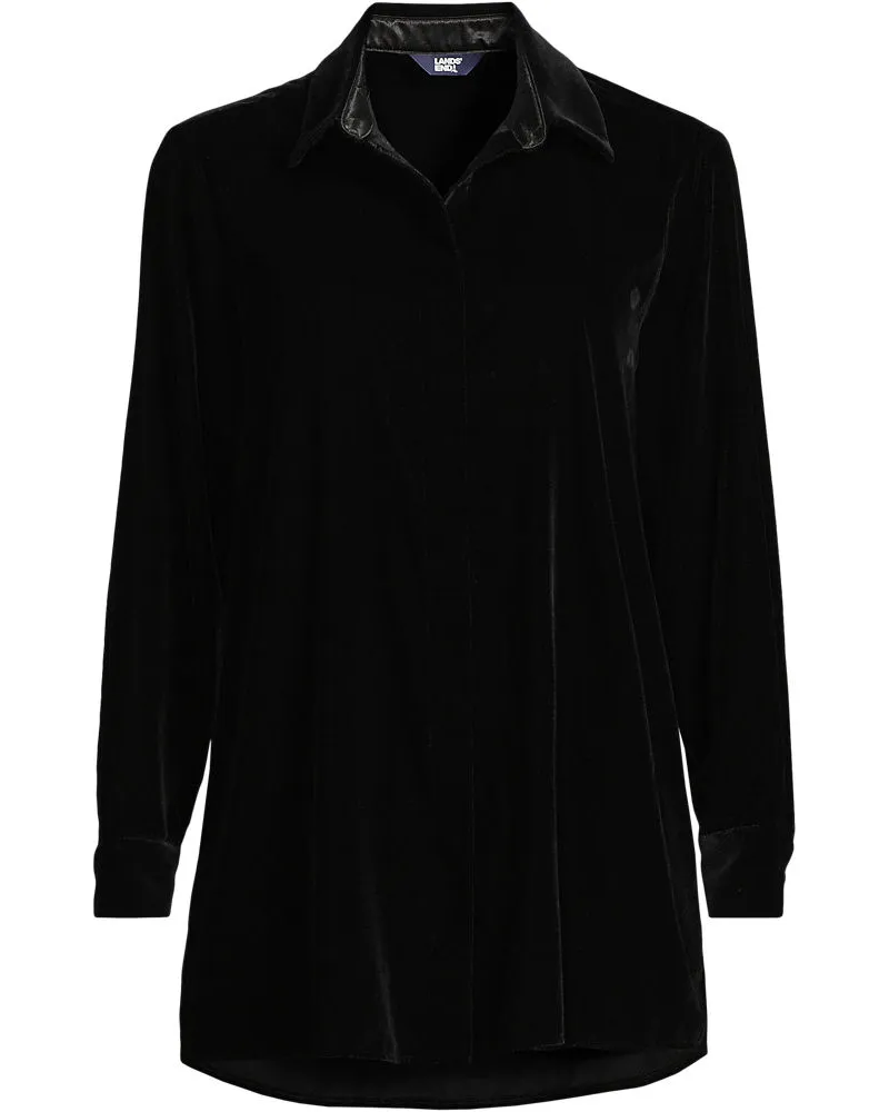 Lands' End Samtbluse, Damen, Größe plus, Schwarz, Polyester, by Schwarz