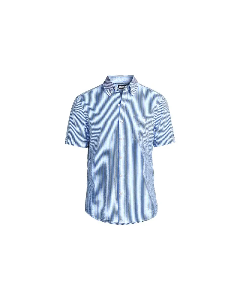 Lands' End Seersucker-Kurzarmhemd, Classic Fit, Herren, Größe:56-58 regular, Blau, Baumwolle, by Blau