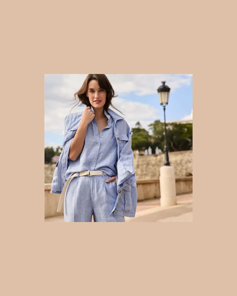 Lands' End Hemdjacke aus Leinen, Damen, Größe:44-46 petite, Blau, Leinen, by Blau